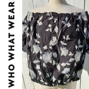 Black Embroidered Off Shoulder Croptop